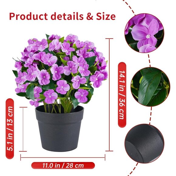 14-Inch Purple Artificial Faux Flowers Planter Front Door Garden Balcony Decor - Picture 3 of 7